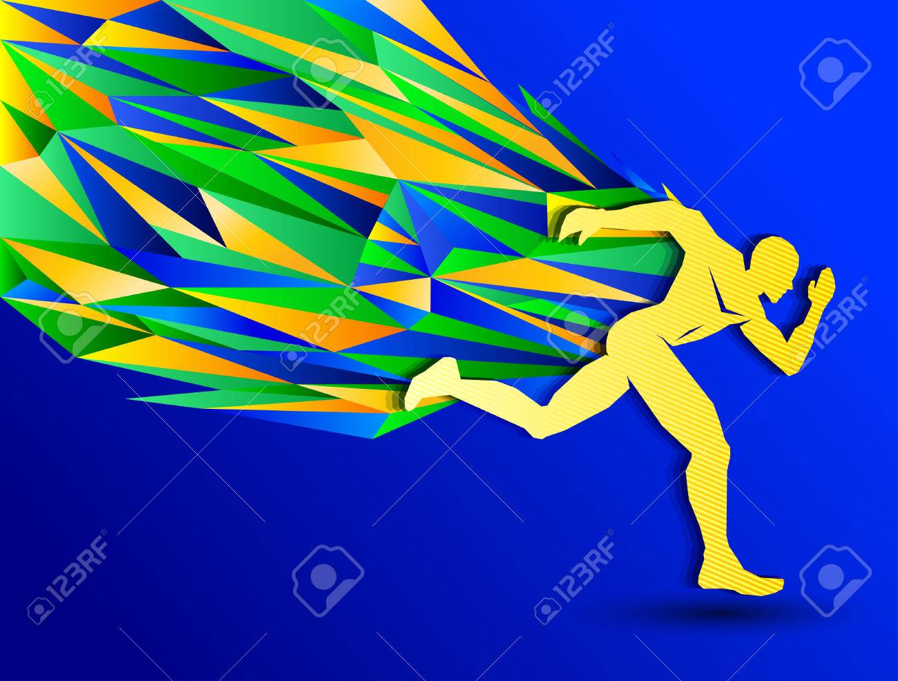 マラソン走る男 抽象的なスポーツ シルエット ブラジル色で陸上競技の概念 のイラスト素材 ベクタ Image