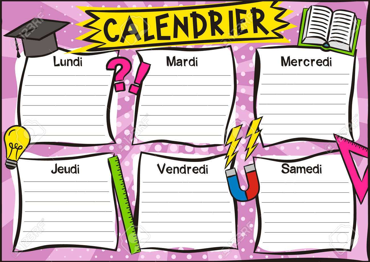 French Bright Template Of A School Schedule For 6 Days Of The Royalty Free Cliparts Vectors And Stock Illustration Image