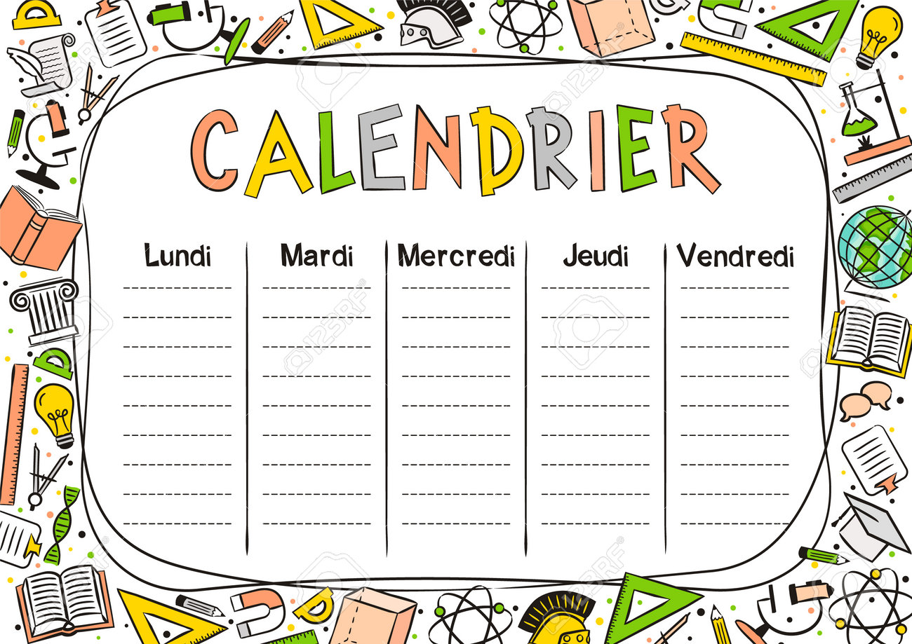 French Kids Template Of A School Schedule For 5 Days Of The Week Royalty Free Cliparts Vectors And Stock Illustration Image