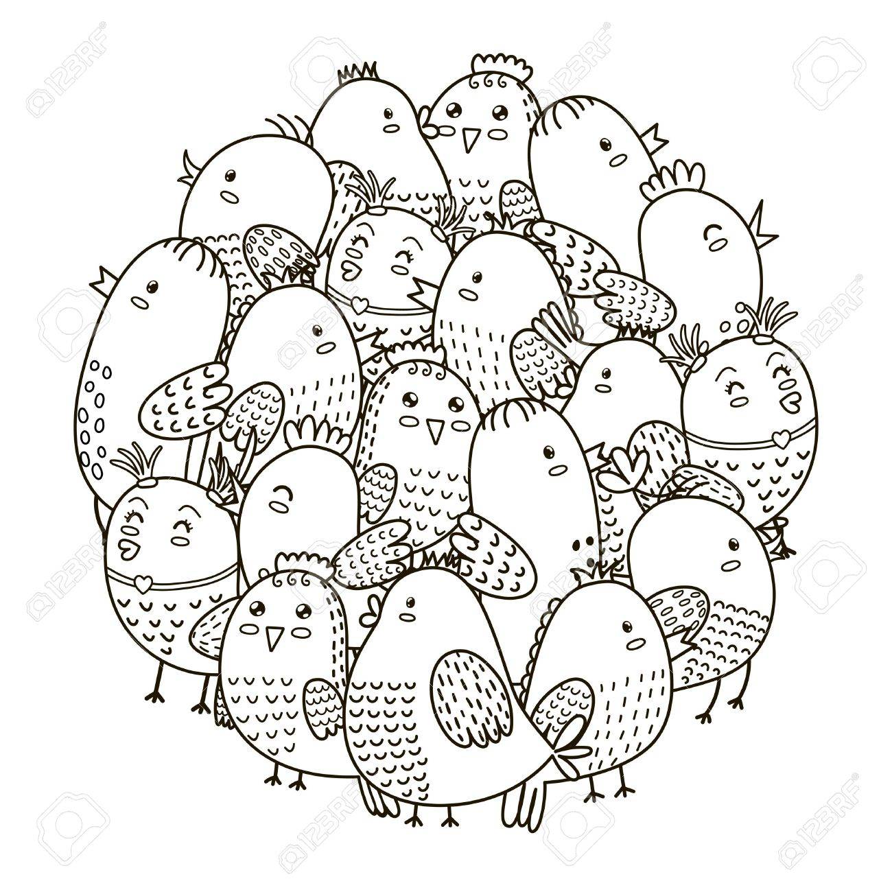 circle shape pattern with cute birds for coloring book coloring
