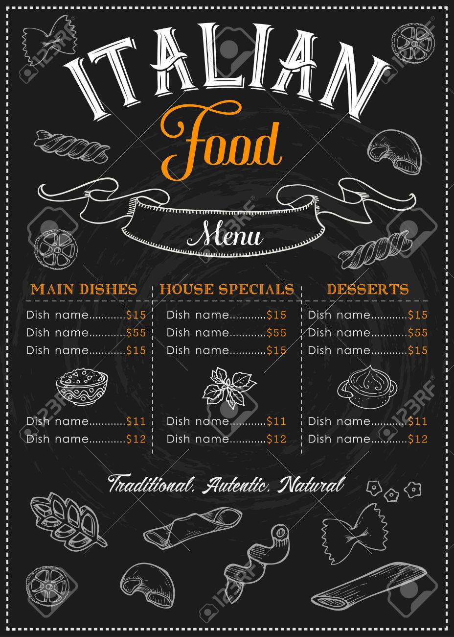 Restaurant Cafe Italian Food And Pasta Menu Illustration Of