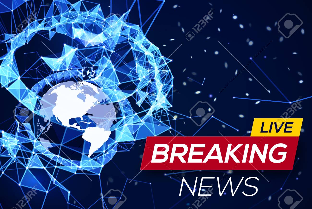 Breaking News Live Banner On Blue Glowing Plexus Structure Background With Earth Planet Stock Vector Breaking News Live Banner On Blue Glowing Plexus Structure Background With Earth Planet Stock Vector