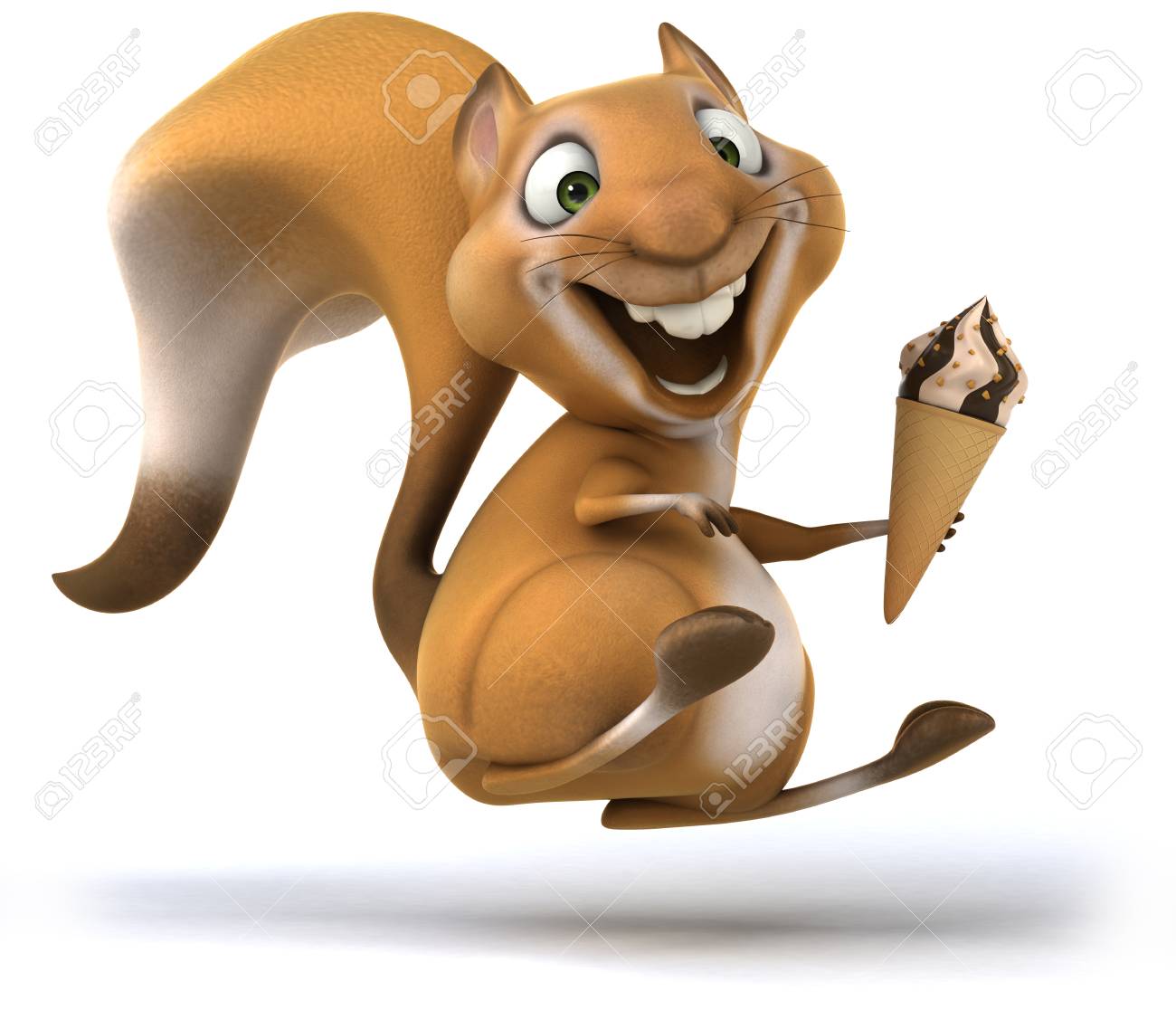 Das Eichhörnchen Springend Oben Für Die Freude, Die Eistüte Hält  Lizenzfreie Fotos, Bilder Und Stock Fotografie. Image 79721535.