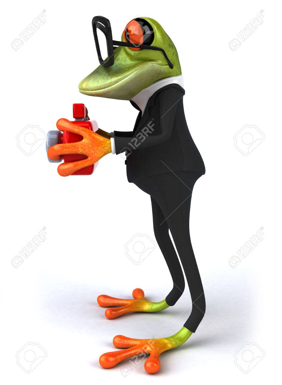 カメラを持ってメガネでスーツの漫画カエル の写真素材 画像素材 Image