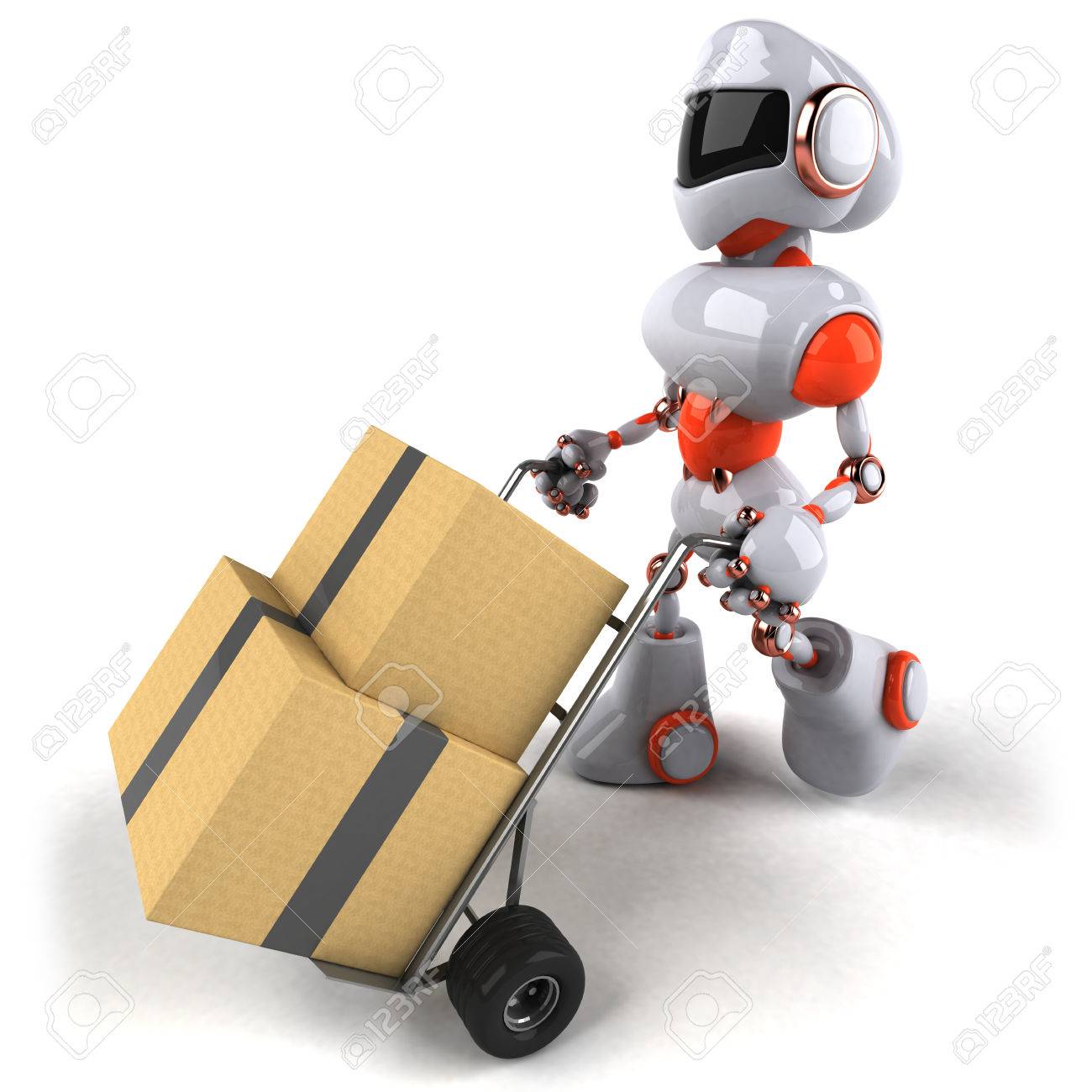 Karikatur Roboter Druckt Trolley Mit Boxen Lizenzfreie Fotos Bilder Und Stock Fotografie Image