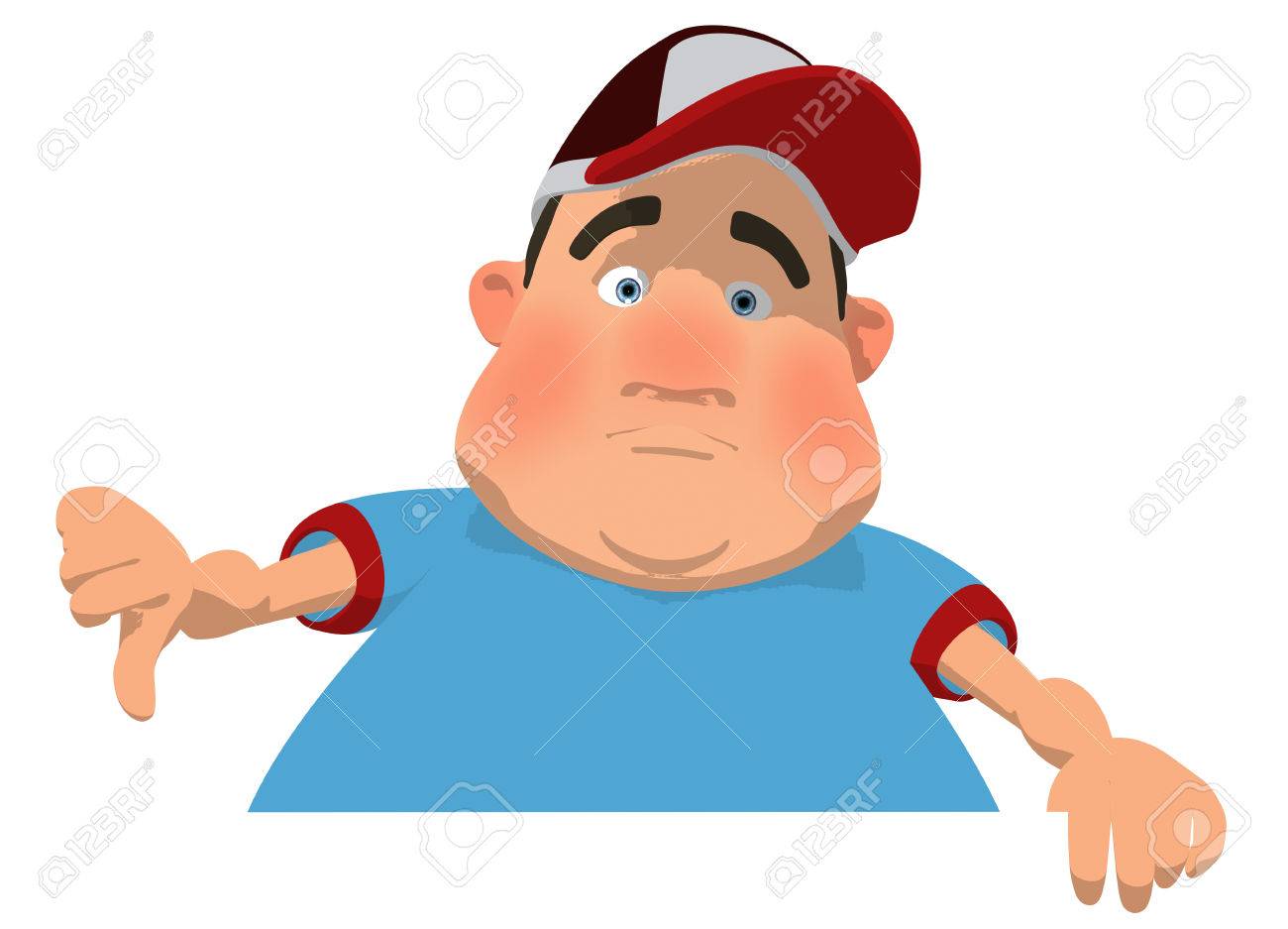 Fat Man Character Gesturing Thumbs Down