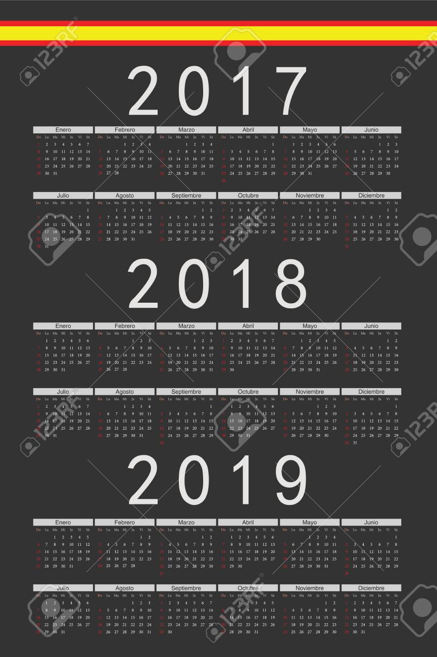 set of black rectangle spanish 2017 2018 2019 year vector black calendars 2019