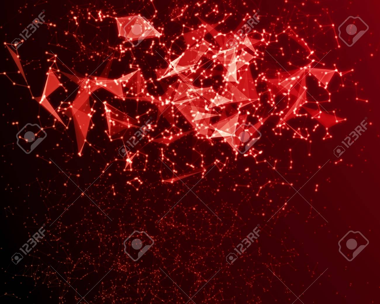 抽象的なデジタル背景赤サイバネティック粒子 の写真素材 画像素材 Image