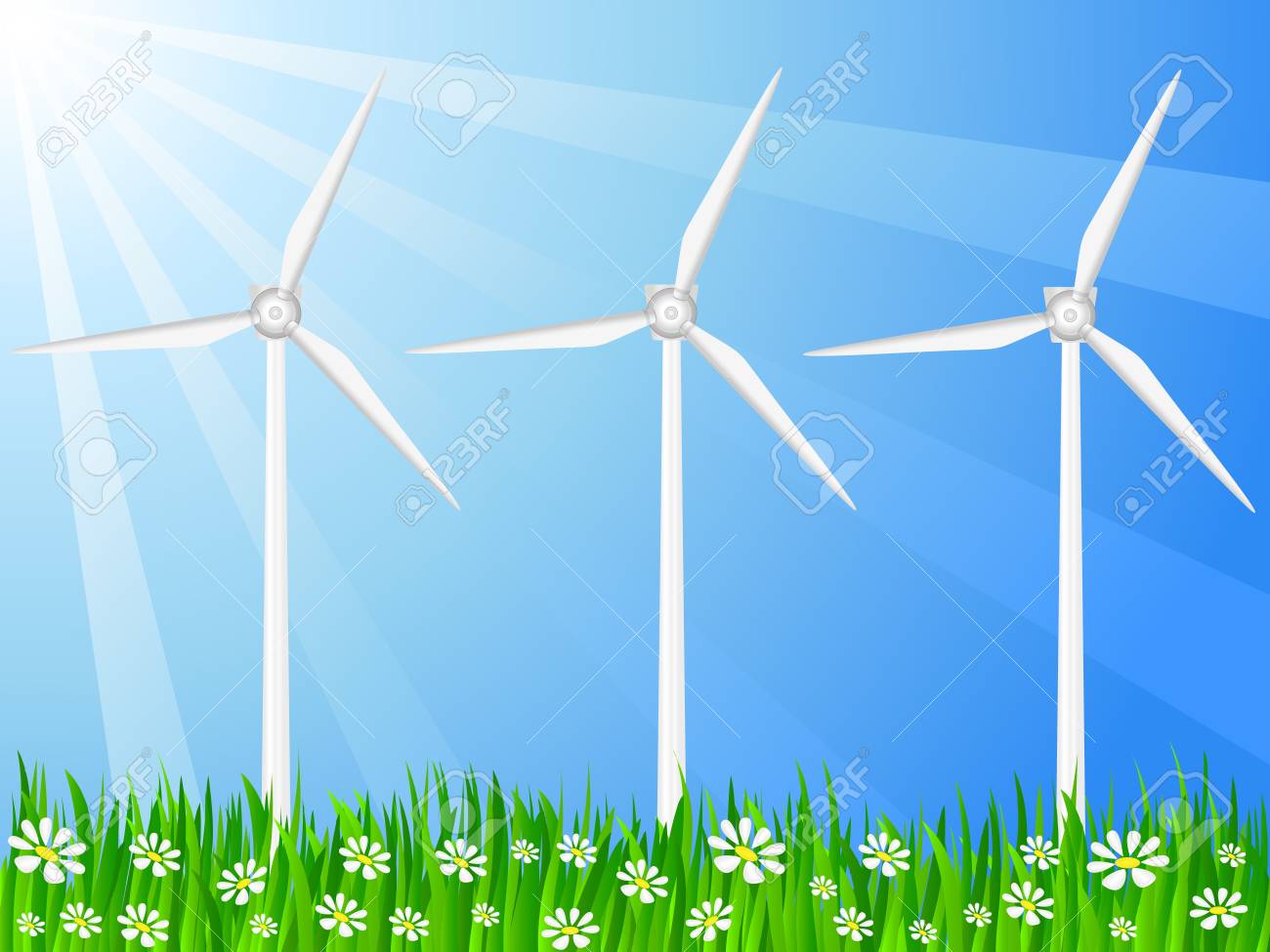 芝生のフィールド上の風力発電機 ベクトル イラスト のイラスト素材 ベクタ Image