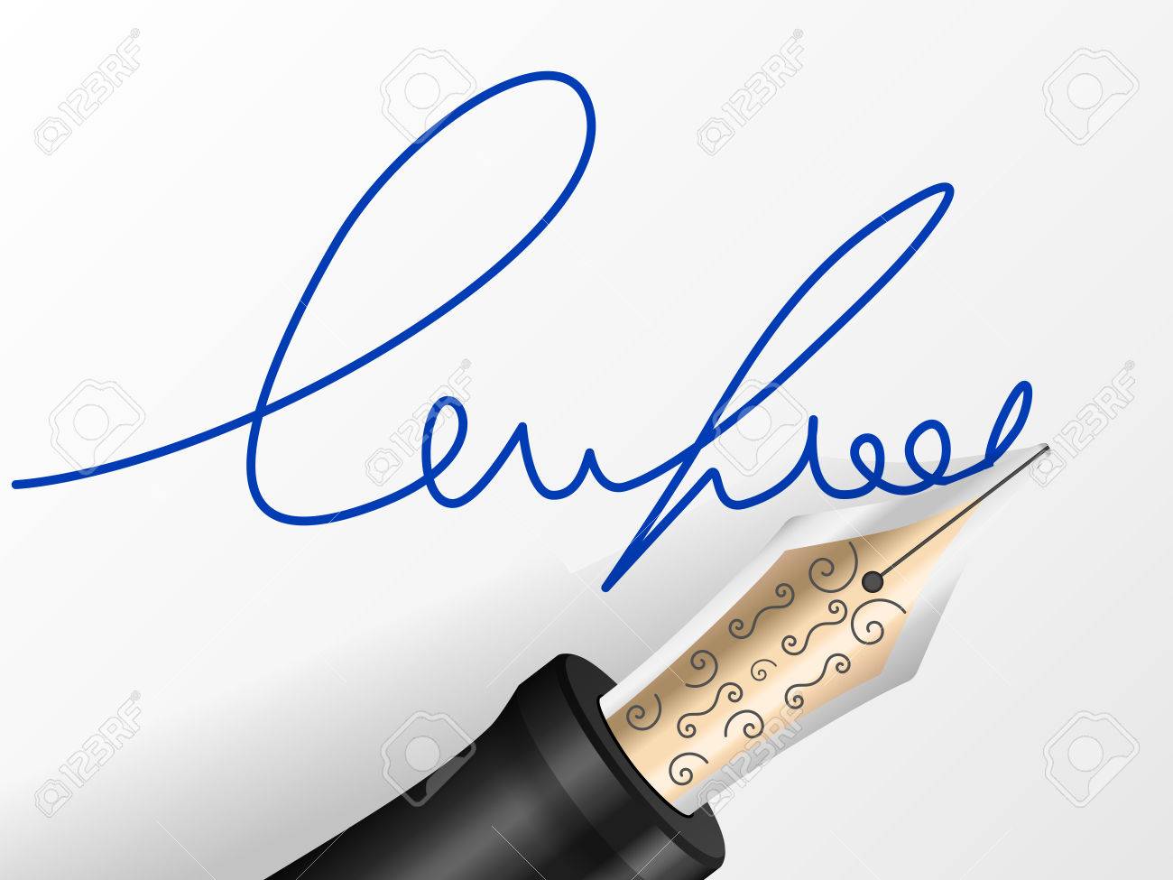 fountain pen and signature on a sheet royalty free cliparts