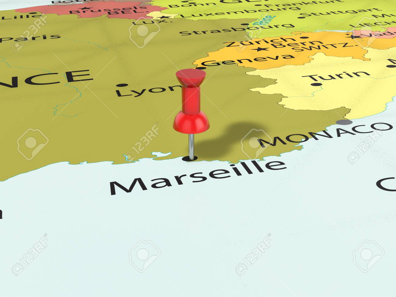 マルセイユ地図背景のプッシュピン 3 D イラスト の写真素材 画像素材 Image