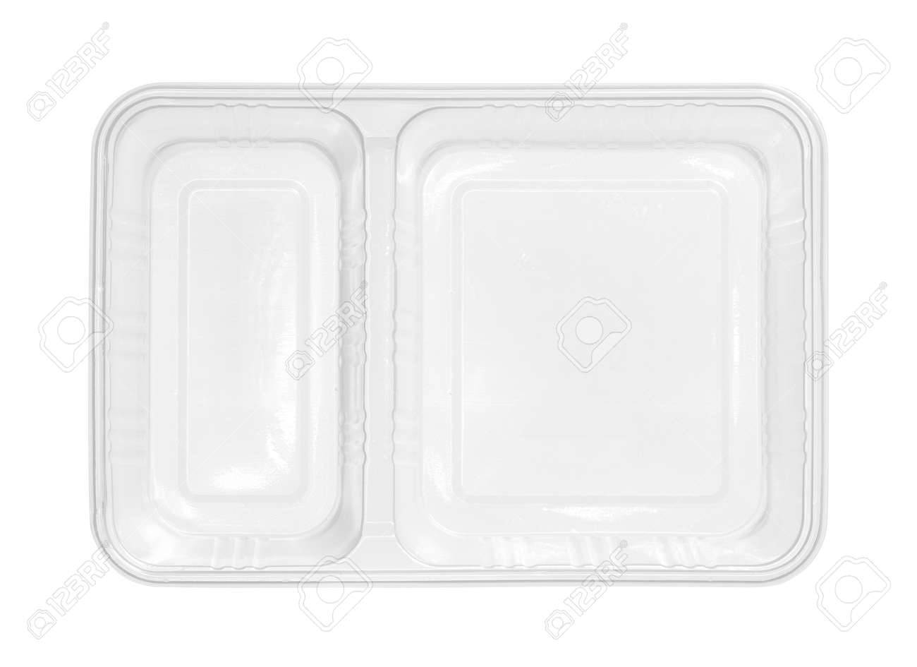 Plastic food box two compartment separated top view isolated on white background - 157297123 Plastic food box two compartment separated top view isolated on white background - 157297123