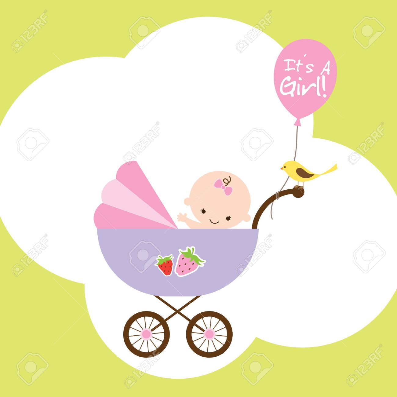 Vector illustration of a happy baby girl in stroller - 21611784 Vector illustration of a happy baby girl in stroller - 21611784