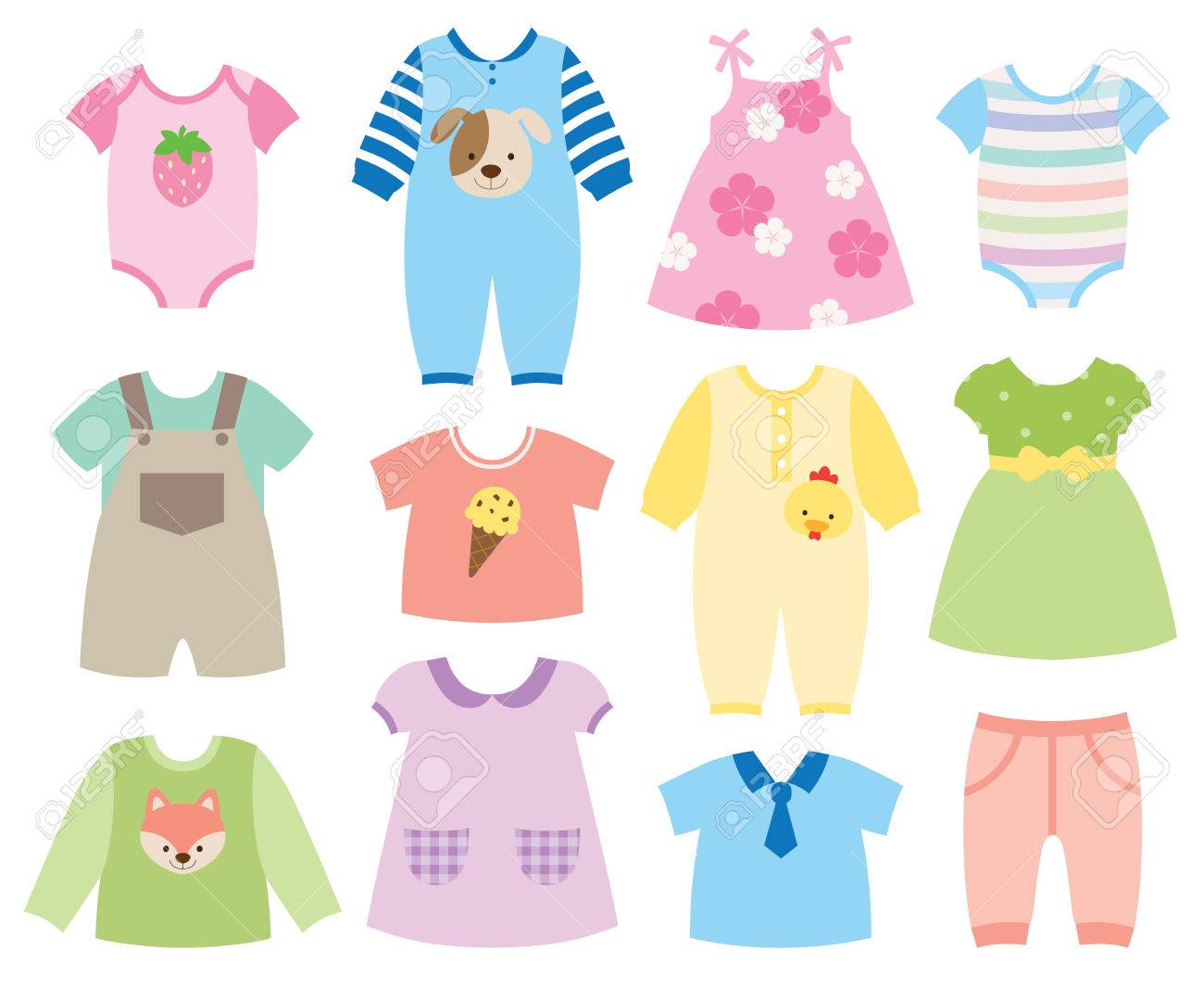 Vector Illustration Of Baby And Children Clothes Collection Royalty