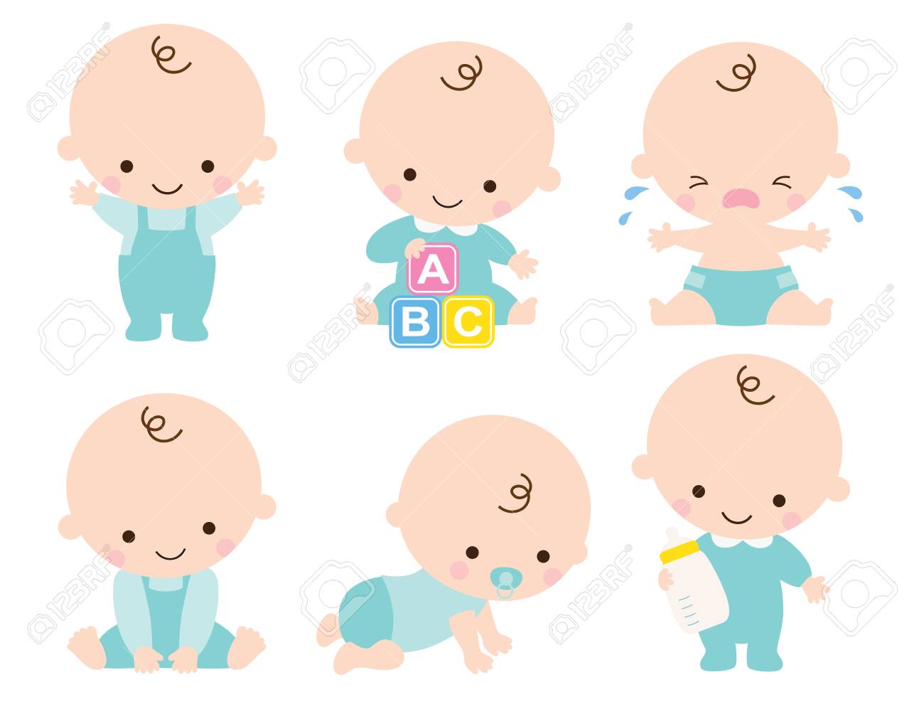 Cute baby or toddler boy illustration in various poses such as standing, sitting, crying, playing, crawling. - 91742460 Cute baby or toddler boy illustration in various poses such as standing, sitting, crying, playing, crawling. - 91742460