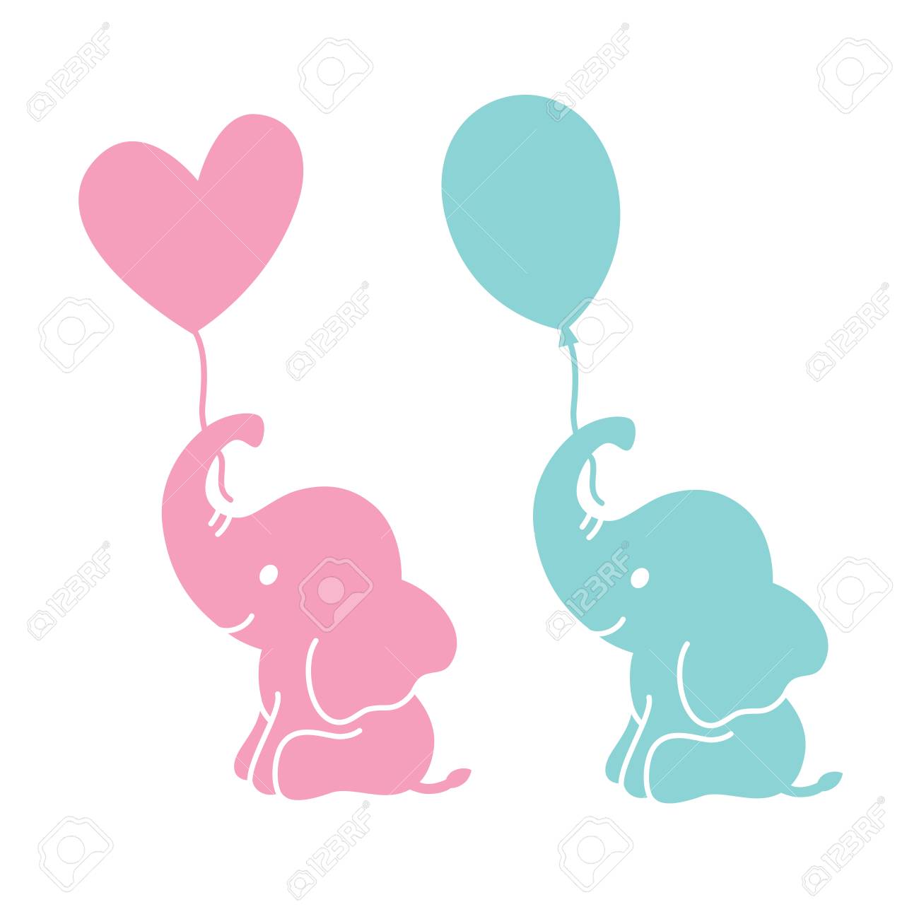 Download Cute Baby Elephants Holding Heart Shape And Oval Balloons Silhouette Royalty Free Cliparts Vectors And Stock Illustration Image 106228633