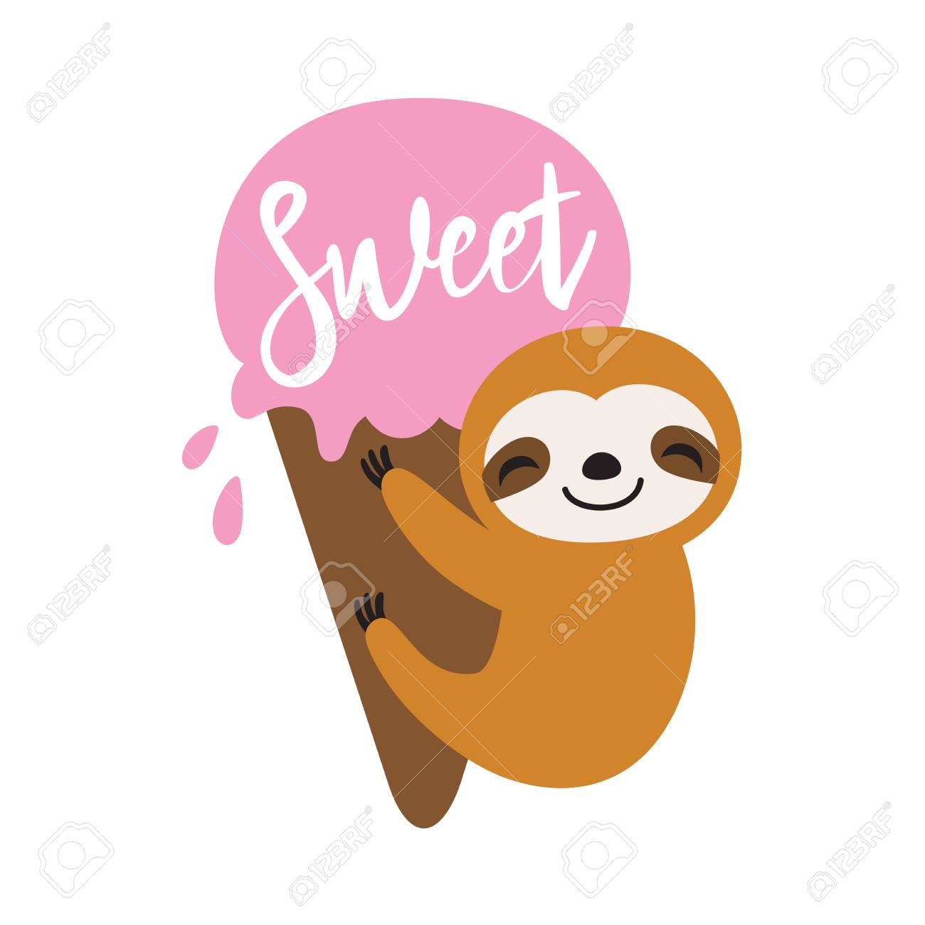 Baby Sloth Hanging On An Ice Cream In Summer. Cute Sloth Vector  Illustration. Royalty Free SVG, Cliparts, Vectors, And Stock Illustration.  Image 124857300.