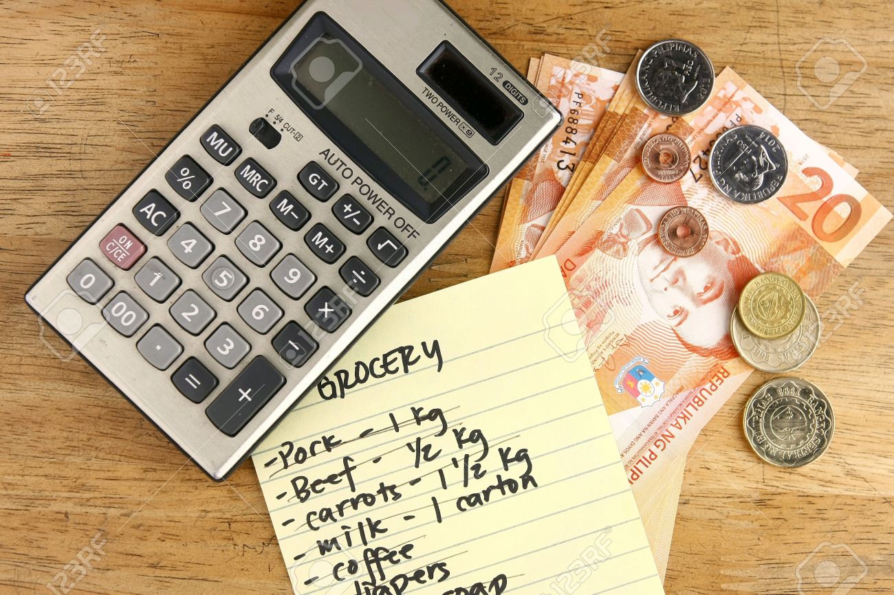 grocery list calculator and money stock photo picture and royalty