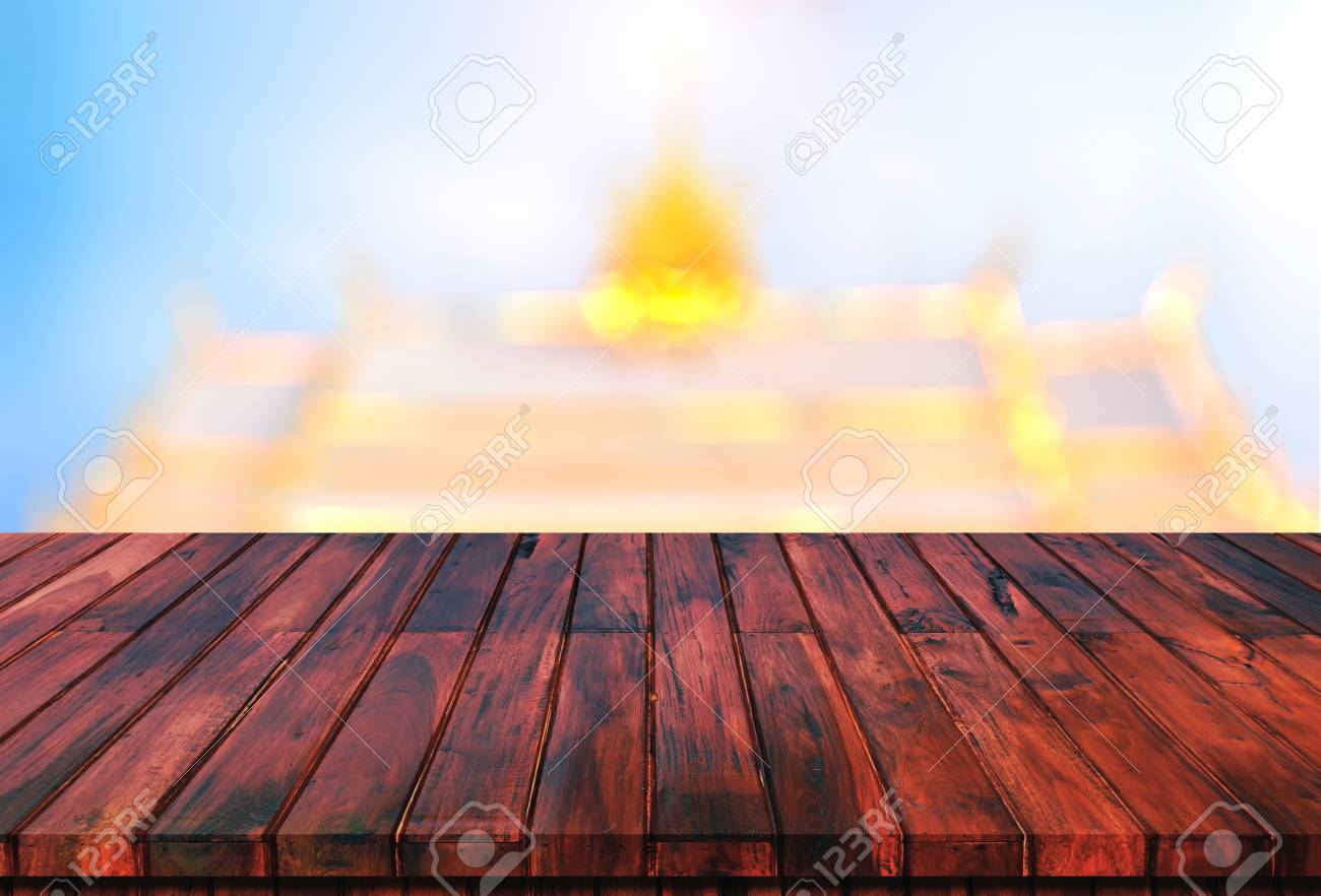 Wooden Table With Gold Flowers Blurring Background Available Stock Photo Picture And Royalty Free Image Image