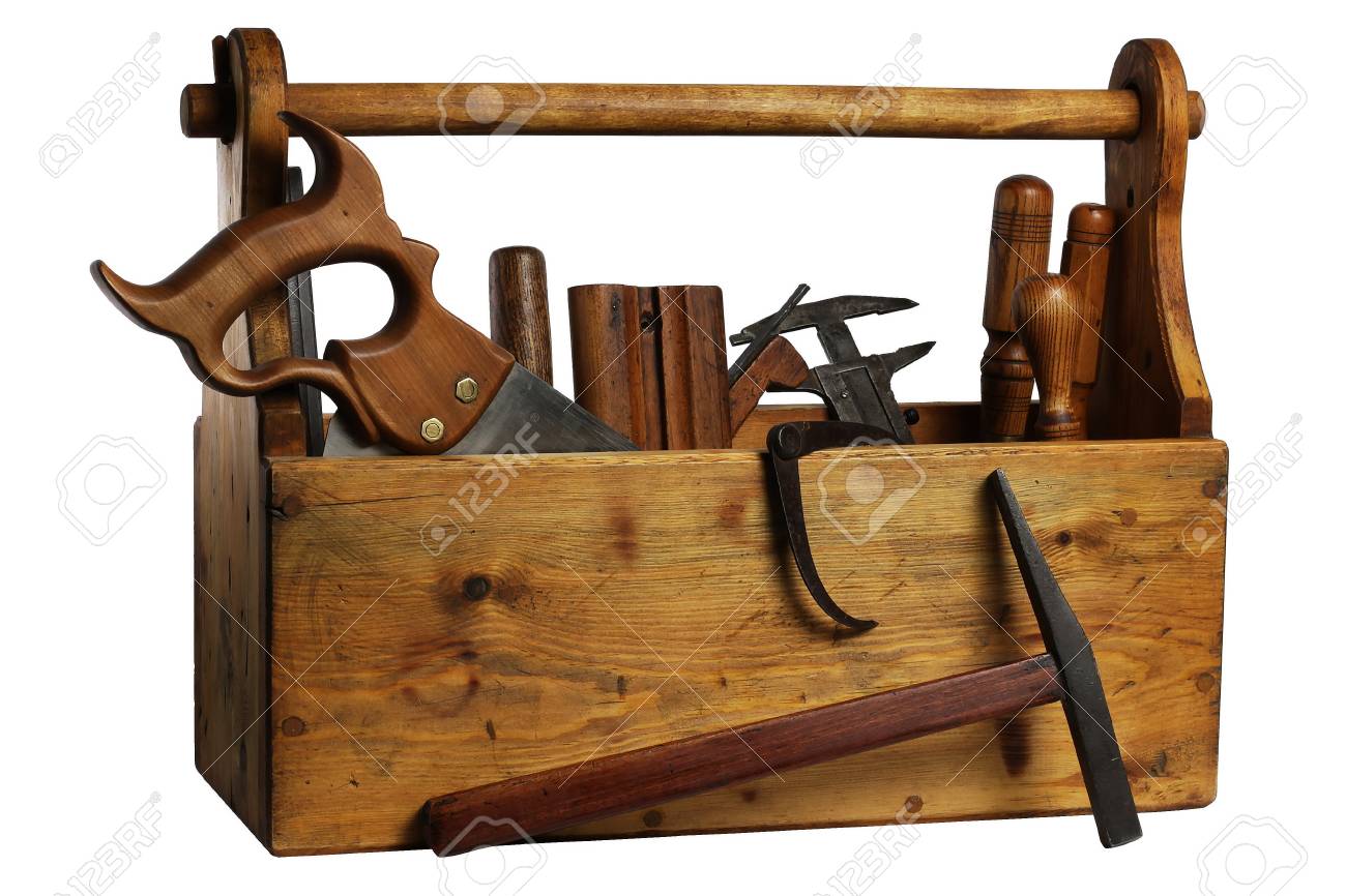 vintage antique wood toolbox