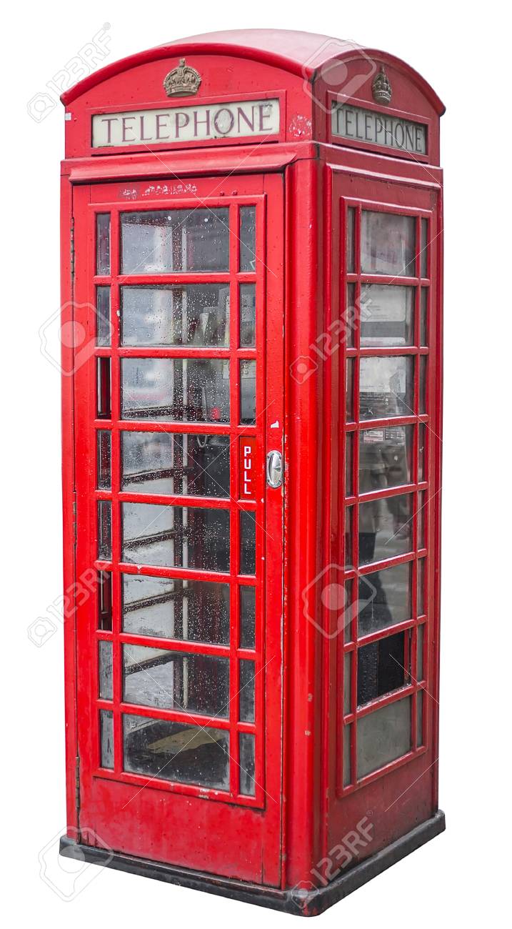 Typical Red British Telephone Booth Isolated On White Stock Photo