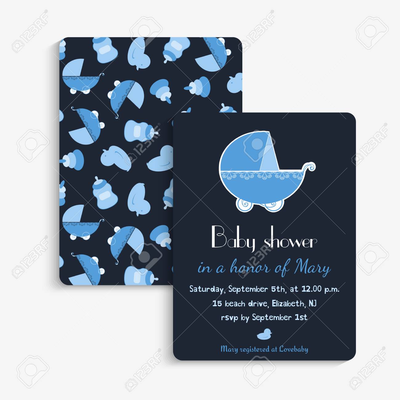 ベビー シャワーの招待状のテンプレートです 招待状 ポストカード バナー 新生児男の子シャワー パーティー アクセサリー ベクトル図 のイラスト素材 ベクタ Image