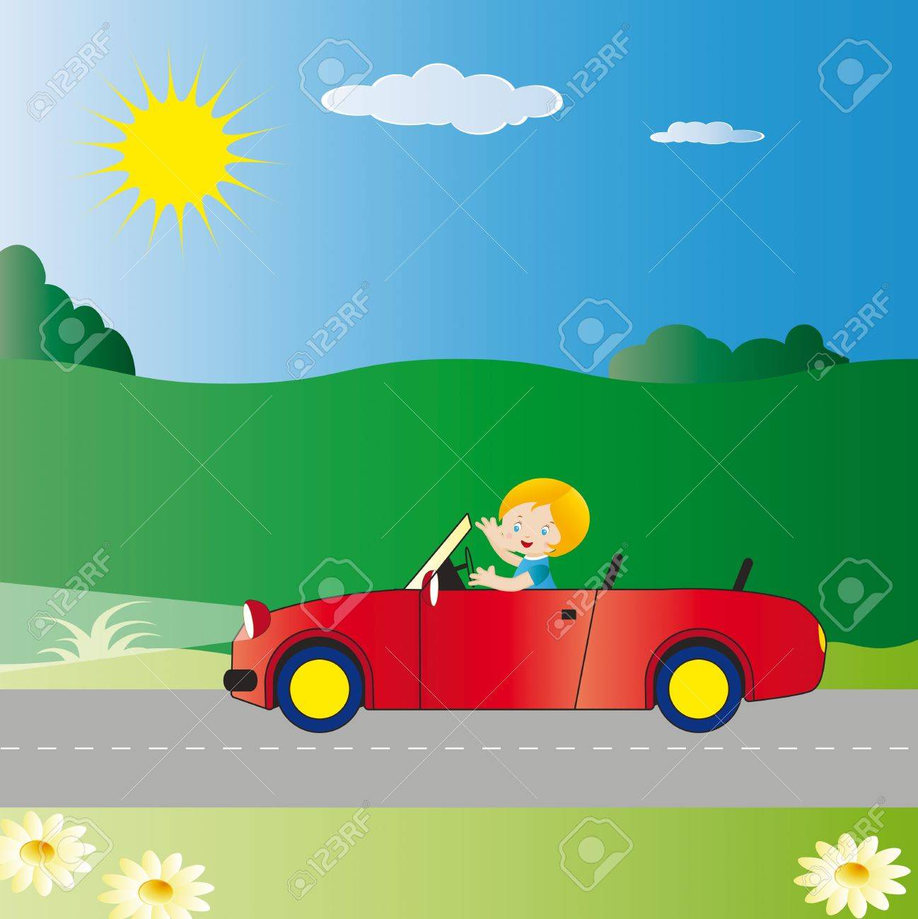 small boy driving car