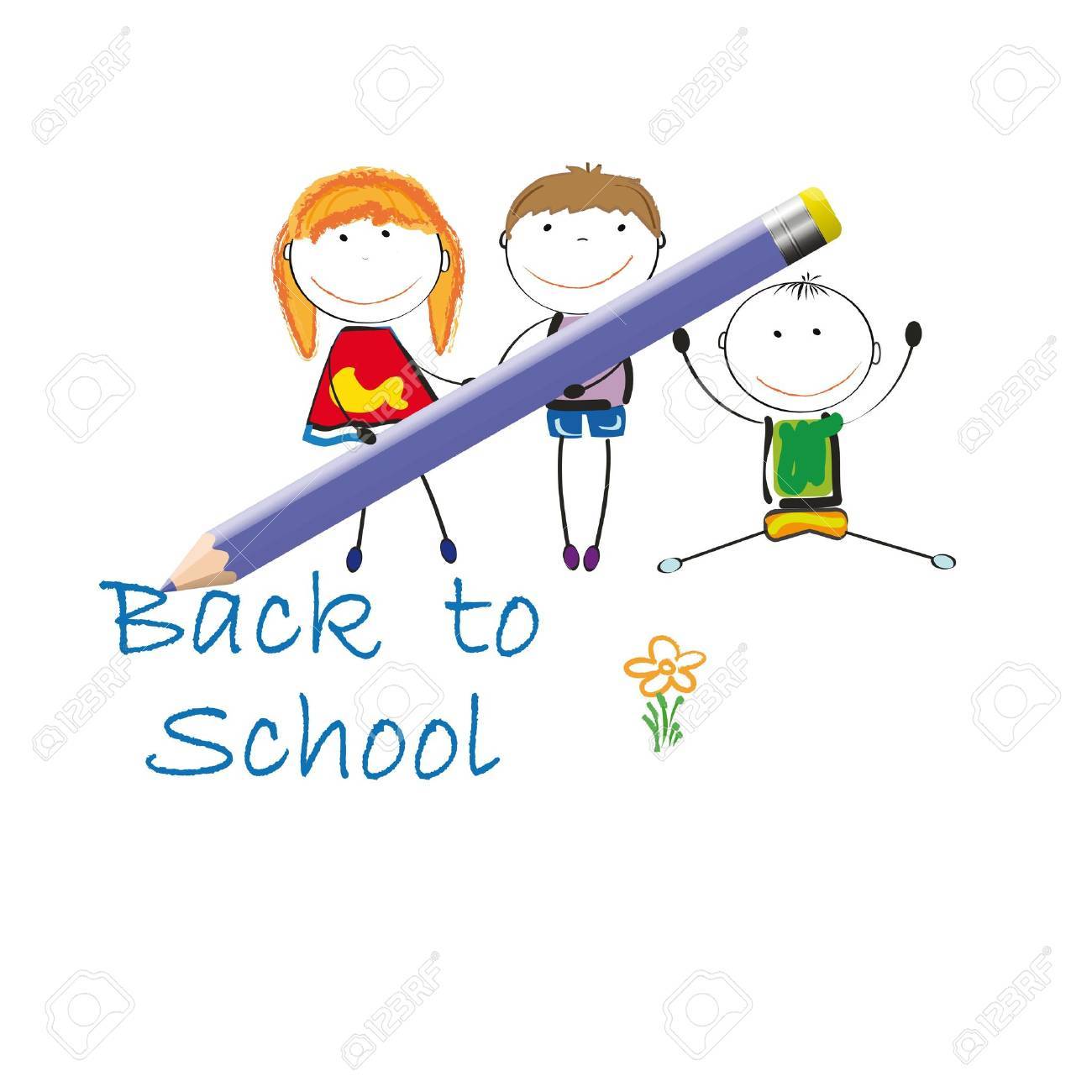 幸せなカラフルな子供の青クレヨン Writttingのイラスト素材 ベクタ Image