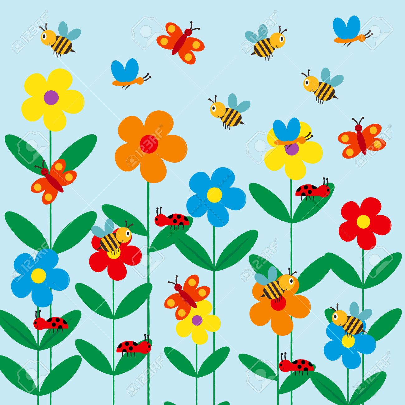 colorful and cute kids background with flowers bee and butterfly cute kid backgrounds