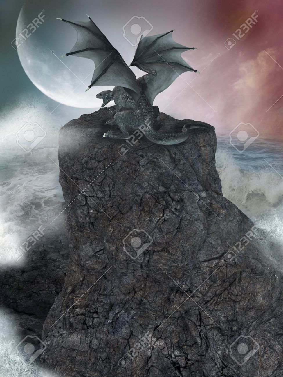 崖と海のドラゴン ファンタジー風景 の写真素材 画像素材 Image