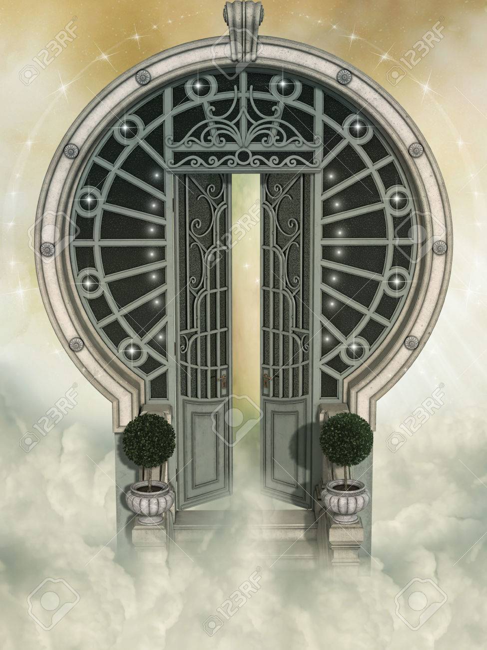 Paisaje De Fantasia En El Cielo Con Gran Puerta Fotos Retratos Imagenes Y Fotografia De Archivo Libres De Derecho Image