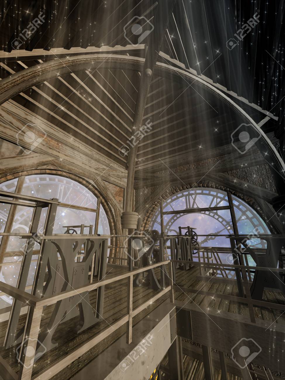 光の塔の時計のファンタジー の写真素材 画像素材 Image