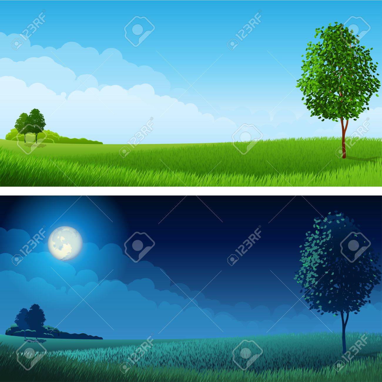 illustration - Summer landscape (day and night), RGB.Use transparency and blend modes - 14600173 illustration - Summer landscape (day and night), RGB.Use transparency and blend modes - 14600173