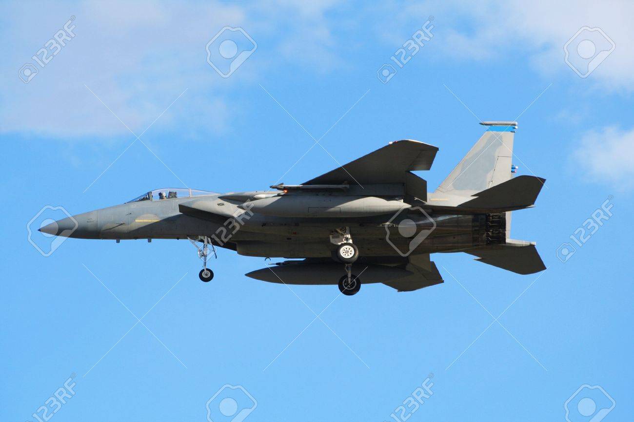 military f 15 eagle jet fighter landing stock photo picture and