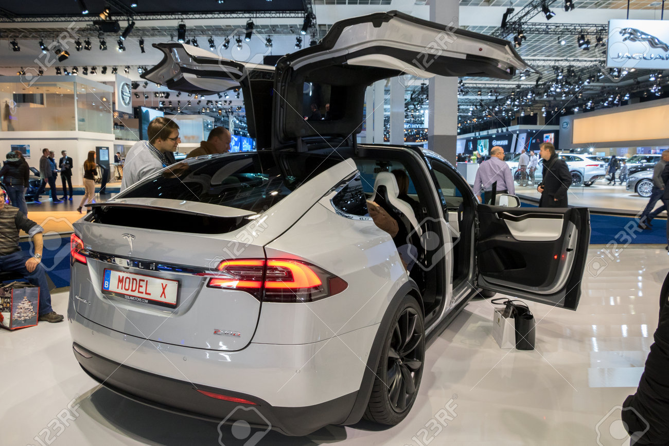 Brussels Jan 19 2017 Tesla Model X Electric Car On Display