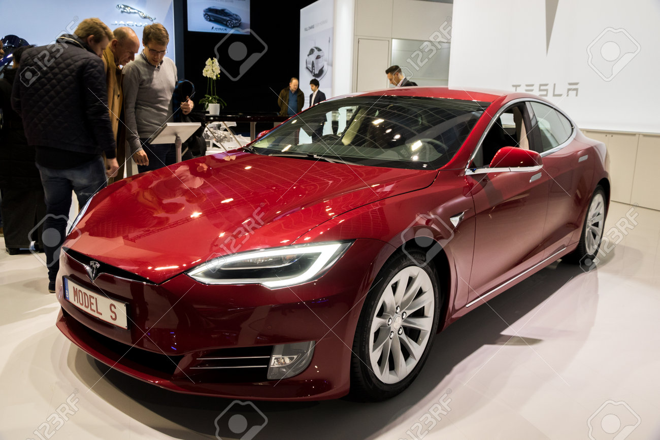 Brussels Jan 19 2017 Tesla Model S Electric Car At The Motor