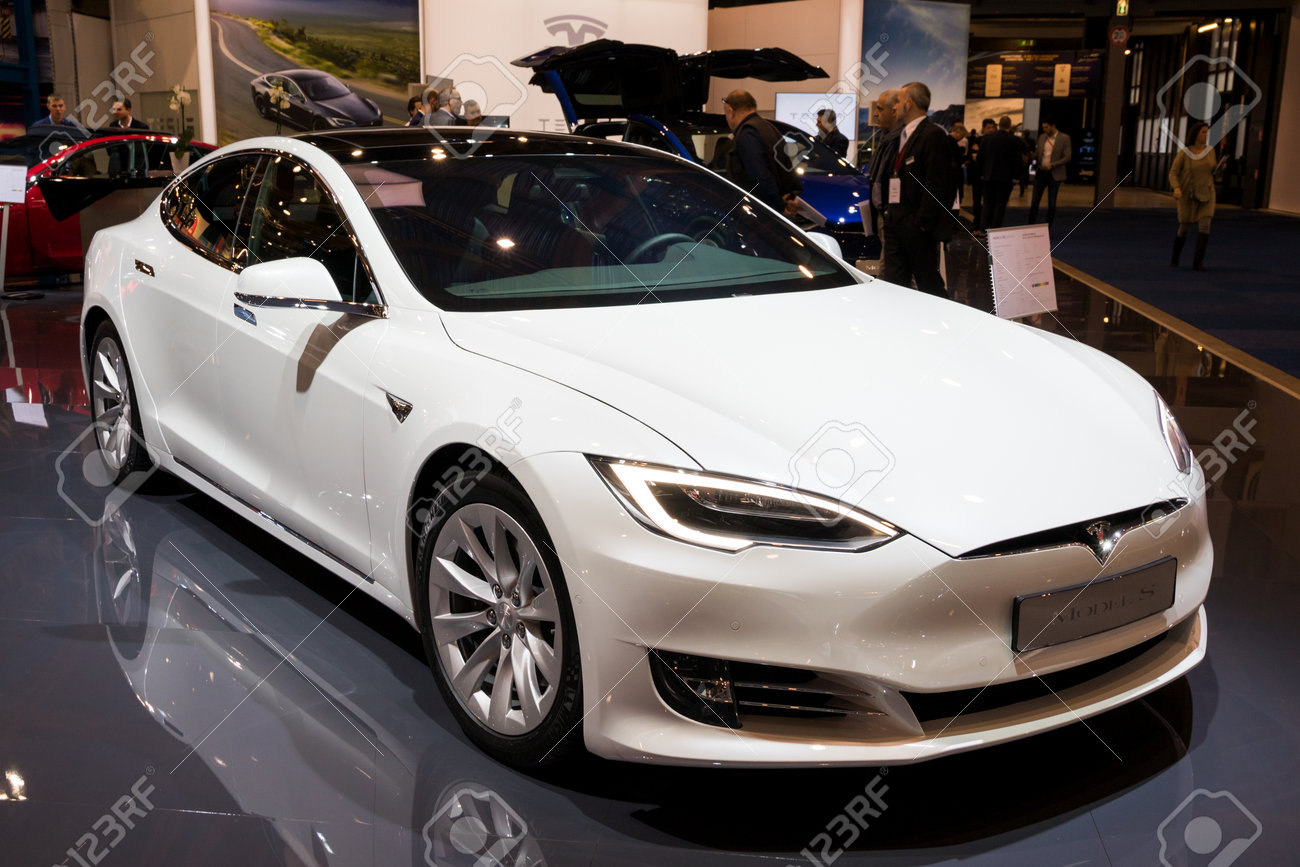 BRUSSELS - JAN 10, 2018: Tesla Model S Electric Car Showcased At Brussels Motor Show. Stock Photo, Picture And Image. Image 93912168.