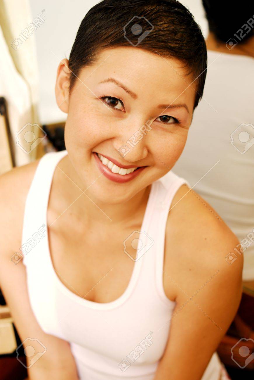 Headshot Smiling Asian Model In Wife