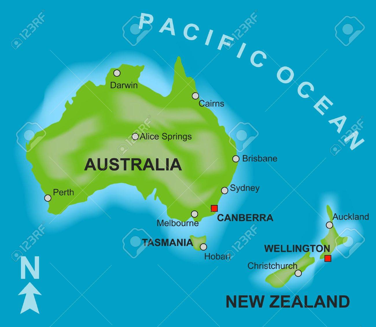 a stylized map showing the countries of australia and new zealand stock photo 6293507