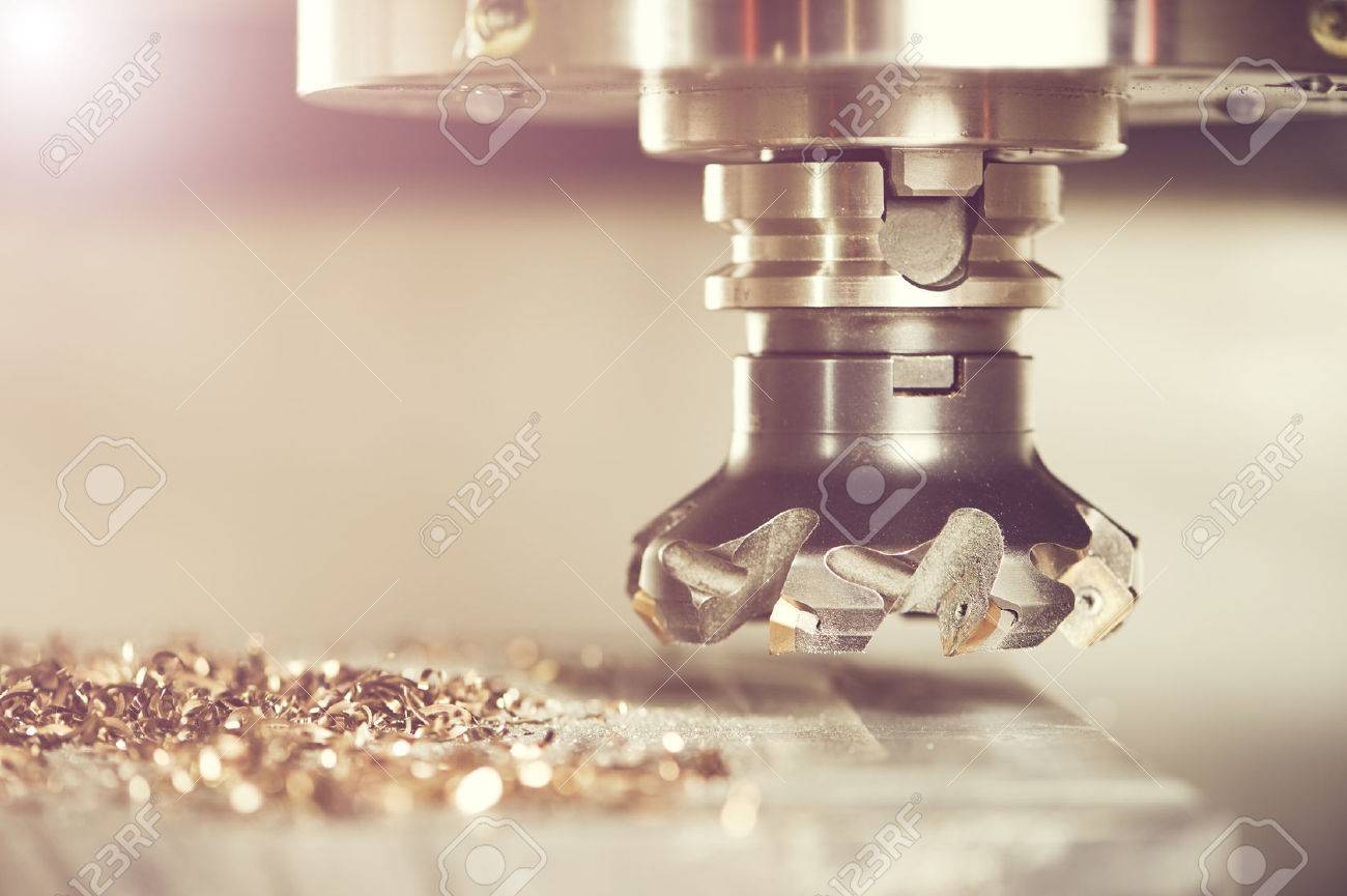 industrial metalworking machining cutting process of blank detail by milling cutter with hardmetal carbide insert at modern cnc machine. - 56626850 industrial metalworking machining cutting process of blank detail by milling cutter with hardmetal carbide insert at modern cnc machine. - 56626850