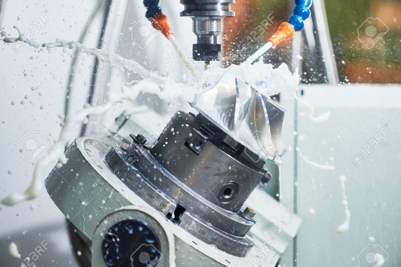 Milling metalworking process. Industrial CNC machining of metal detail by cutting end-tooth vertical mill at factory - 60248317 Milling metalworking process. Industrial CNC machining of metal detail by cutting end-tooth vertical mill at factory - 60248317