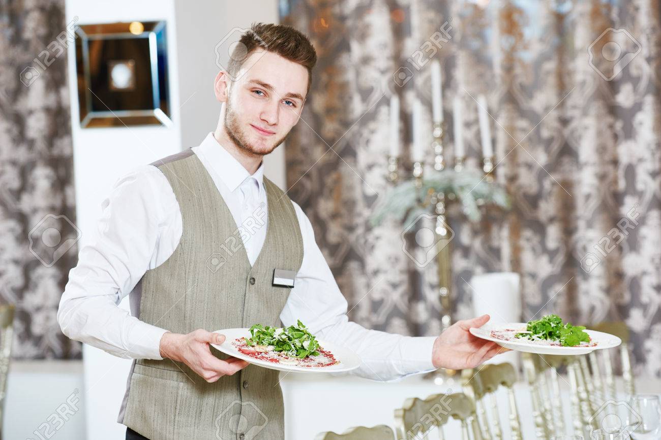 restaurant service or waiter occupation handsome male worker catering waiter