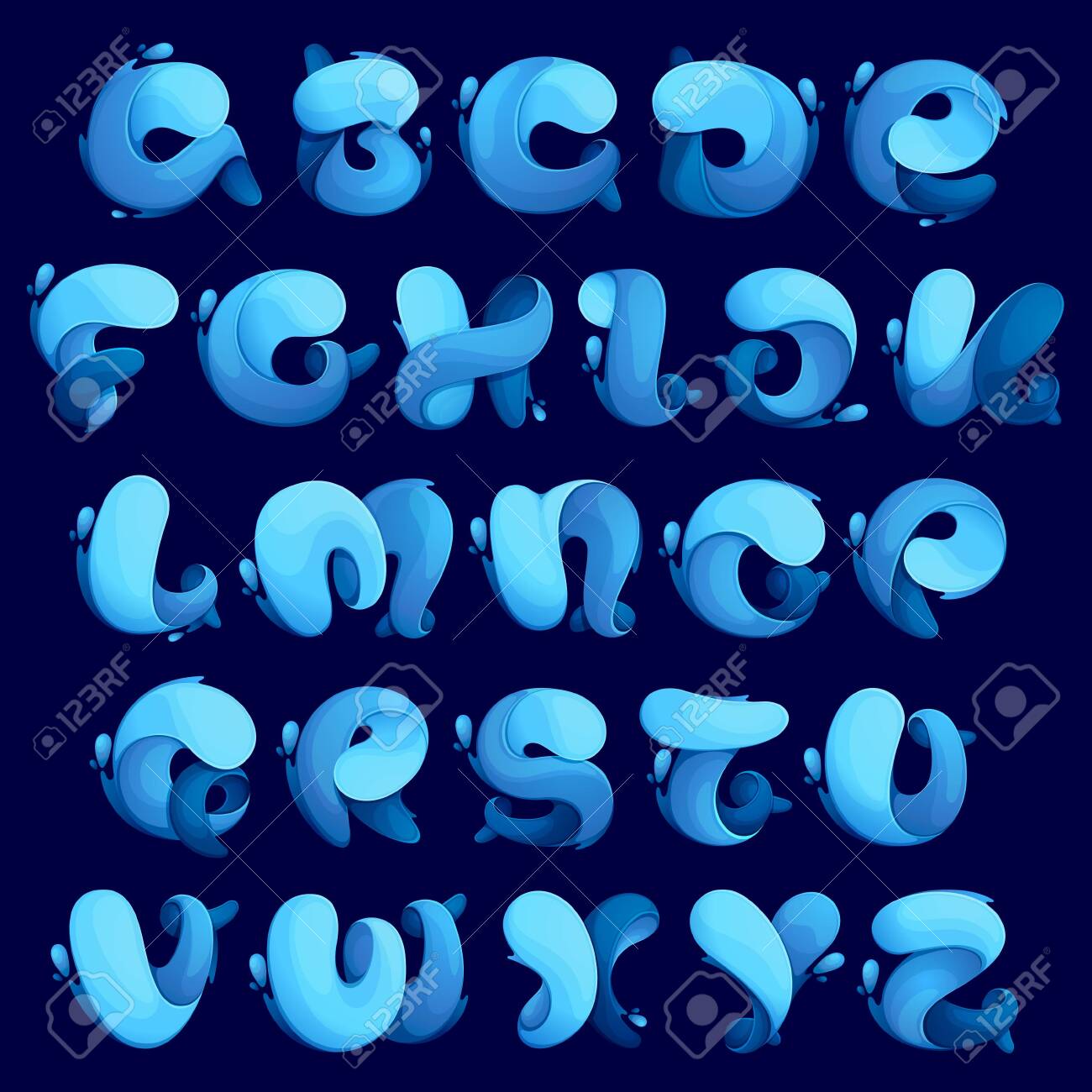 alphabet ecology stylized letters with water waves and dew drops water drops font