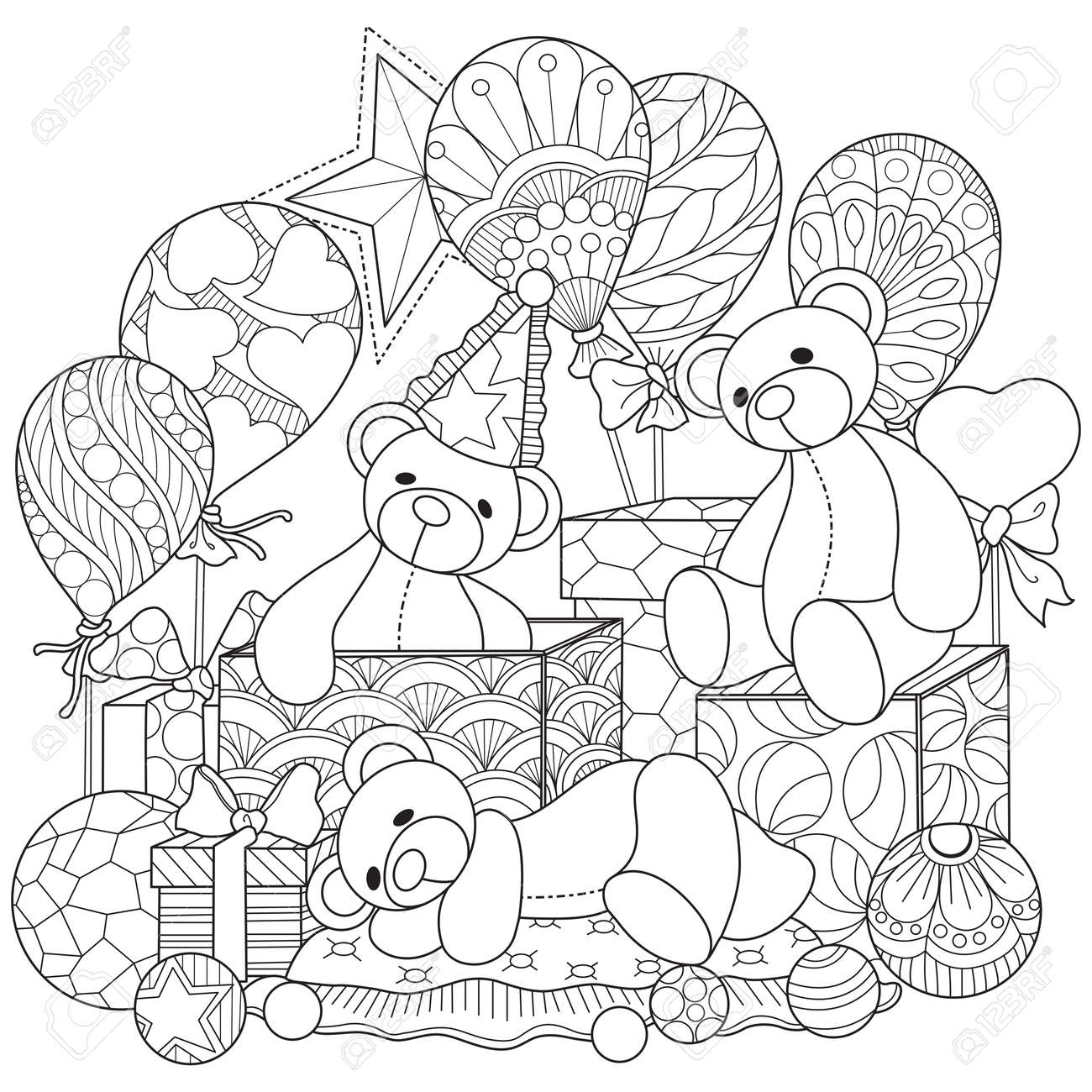 Download Bear Doll And Gift Box Hand Drawn Sketch Illustration For Adult Coloring Book Royalty Free Cliparts Vectors And Stock Illustration Image 168307660