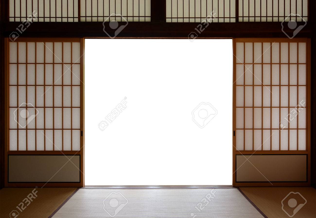 Traditional Japanese wood and rice paper doors and tatami mat flooring - 58780617 Traditional Japanese wood and rice paper doors and tatami mat flooring - 58780617
