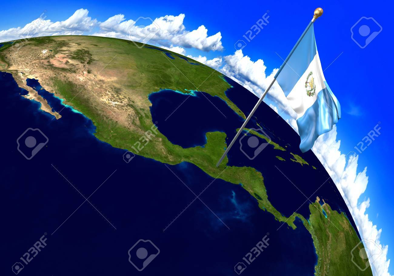 Guatemala National Flag Marking The Country Location On World Map. 3D  Rendering, Parts Of This Image Furnished By NASA Stock Photo, Picture and  Royalty Free Image. Image 71656145.