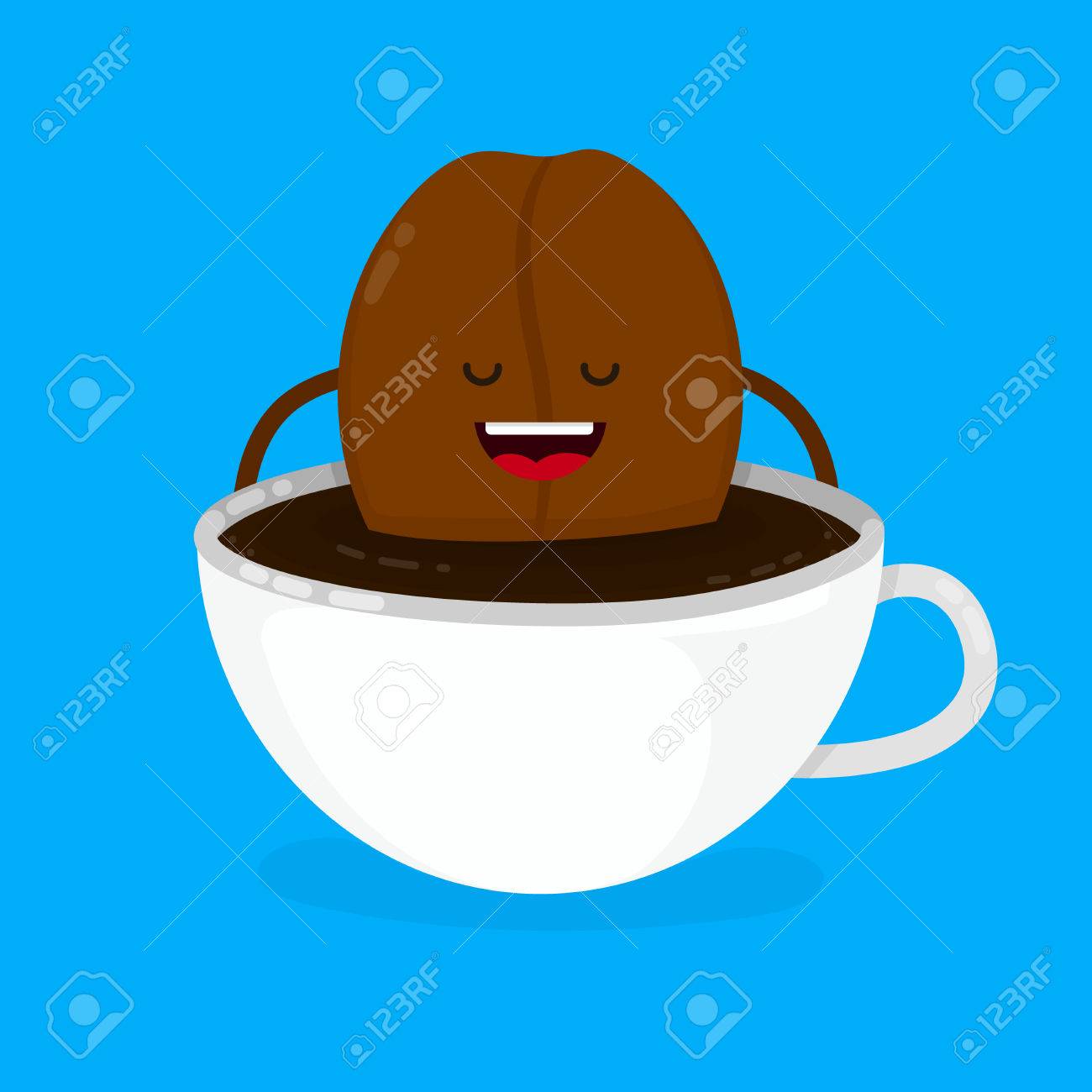 Cute Smiling Happy Coffee Bean Lies In Cup Vector Modern Style Flat Cartoon Character Cute Smiling Happy Coffee Bean Lies In Cup Vector Modern Style Flat Cartoon Character