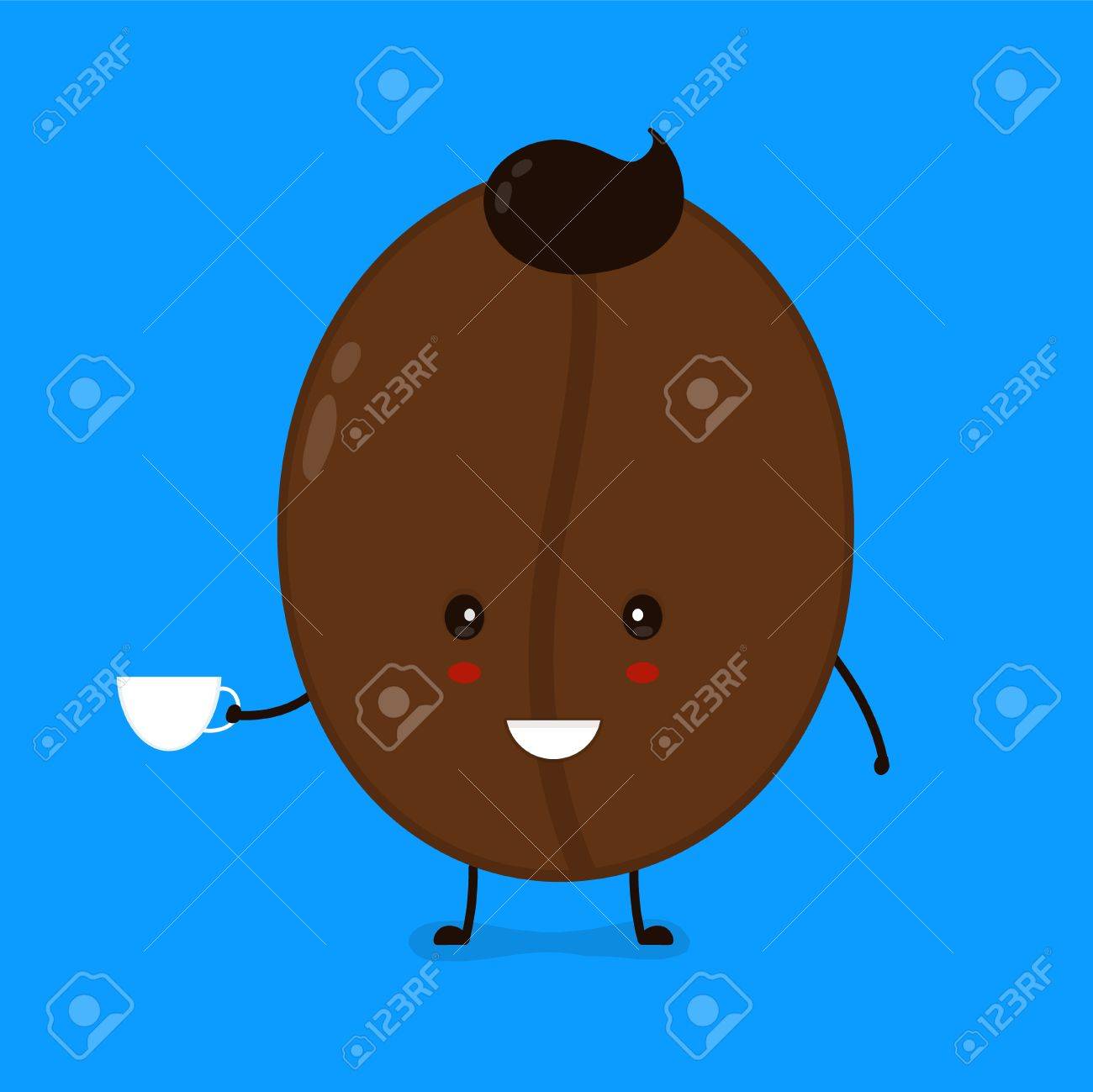 コーヒーカップとかわいい幸せな笑顔のコーヒー豆 ベクトルモダンフラットスタイル漫画のキャラクターイラスト 青色の背景に分離されます カードのクリエイティブコンセプト のイラスト素材 ベクタ Image コーヒーカップとかわいい幸せな笑顔のコーヒー豆 ベクトルモダンフラットスタイル漫画のキャラクターイラスト 青色の背景に分離されます カードのクリエイティブコンセプト のイラスト素材 ベクタ Image