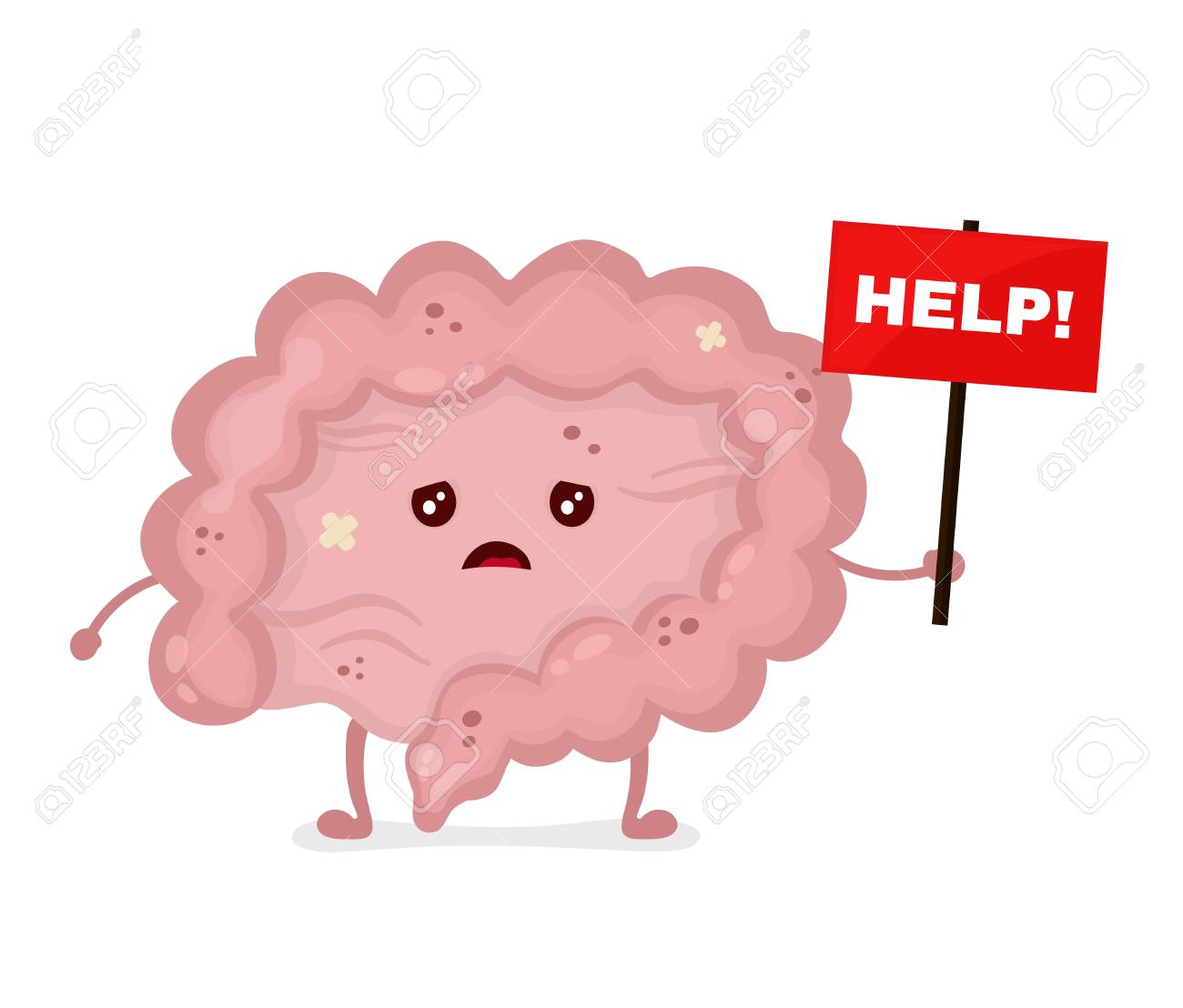 sad unhealthy sick intestine with nameplate help vector modern