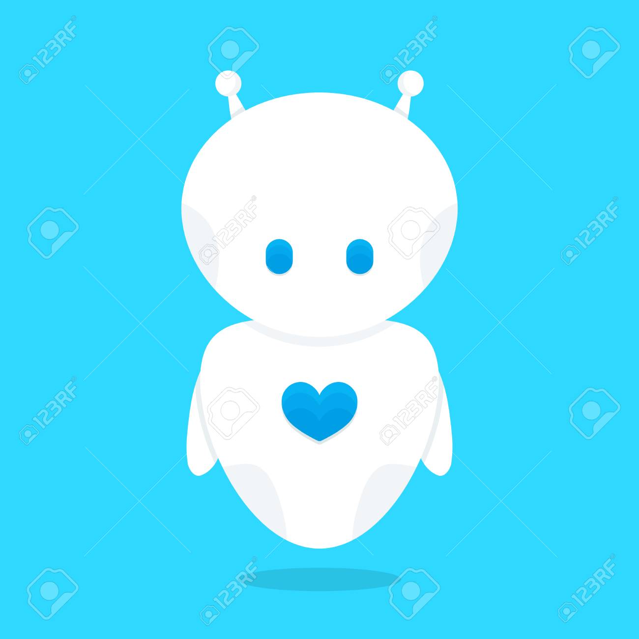 青いハート文字とかわいい面白い白いロボット ボット ベクトル フラット漫画イラスト アイコン デザイン 白い背景上に分離 愛のロボット ロボットのコンセプト のイラスト素材 ベクタ Image 青いハート文字とかわいい面白い白いロボット ボット ベクトル フラット漫画イラスト アイコン デザイン 白い背景上に分離 愛のロボット ロボットのコンセプト のイラスト素材 ベクタ Image